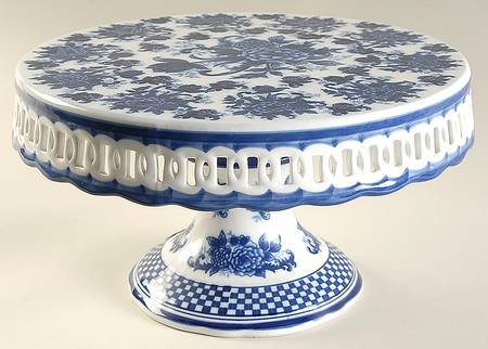 Blue And White 11" Diameter Pierced Cake Stand