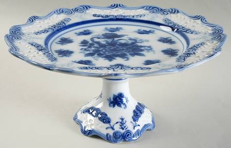 Blue And White 10" Diameter Pedestal Cake Stand