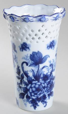 Blue And White 7" Pierced Vase