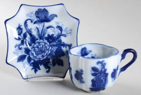 Blue And White Flat Cup & Saucer Set
