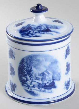 Blue And White Candy Jar & Lid