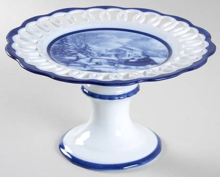 Blue And White 8" Diameter Pierced Cake Stand