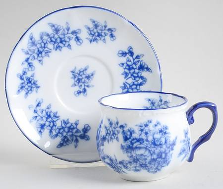 Blue And White Flat Cup & Saucer Set
