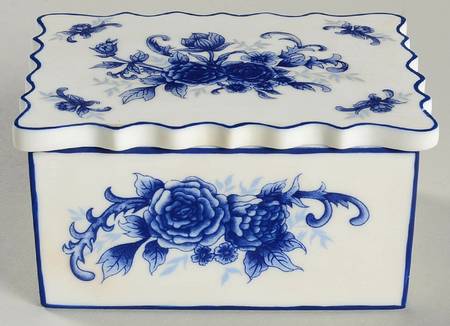 Blue And White 4" Rectangular Box & Lid