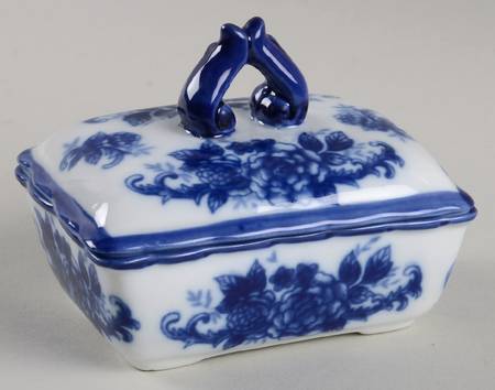 Blue And White Rectangular Box with Lid