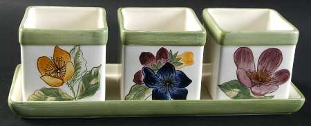 Summer Grove (No Trim) Herb Pots W/Tray (3 Motif Herb Pots & 1 Tray)