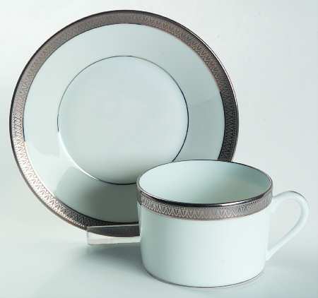 Malmaison Platinum (Verge Line) Flat Cup & Saucer Set