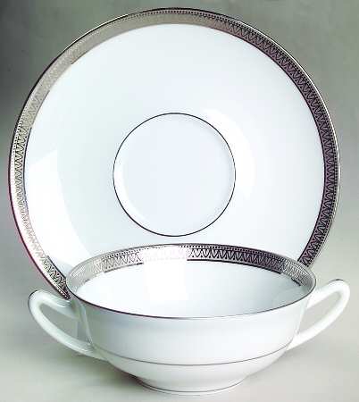 Malmaison Platinum (Verge Line) Flat Cream Soup Bowl & Saucer Set