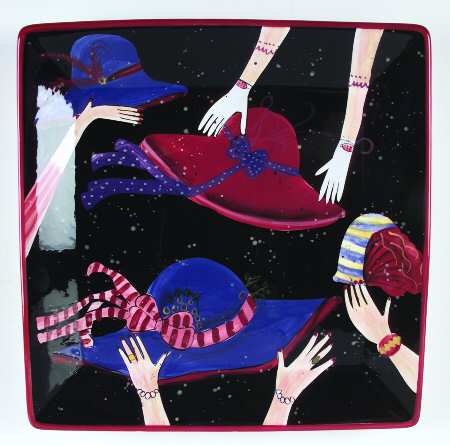 Ladies in Red 13" Square Serving Platter