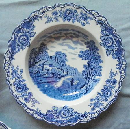 English Scenery Blue Rim Soup Bowl