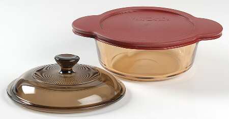 Visions Amber 1 Qt Round Casserole w/Glass & Plastic Lids