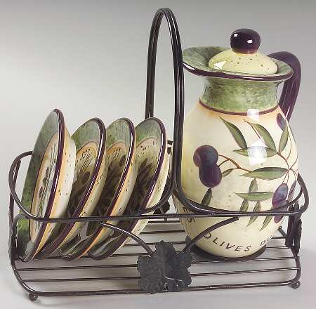Garden of Olives (7 Pc) Oil Set (Oil&Lid,4 Motif Dip & Metal Std)