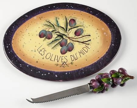 Garden of Olives Cheese Plate & Knife Set