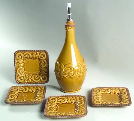 Florentine Gold Oil Jar & Drizzler with 4 Dipping Bowls