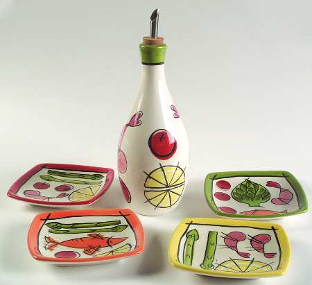 Appetizer Oil Jar Drizzler with 4 Motif Dipping Dish