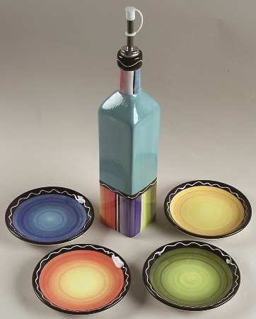 Serape Oil Jar Drizzler with 4 Motif Dipping Dish