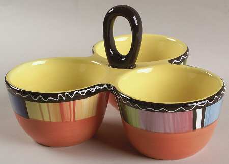 Serape 3-Part Relish with Center Ceramic Handle