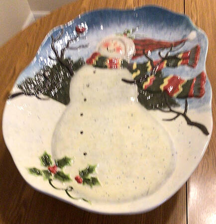 Enchanted Snowman 16" Sculpted Oval Serving Platter
