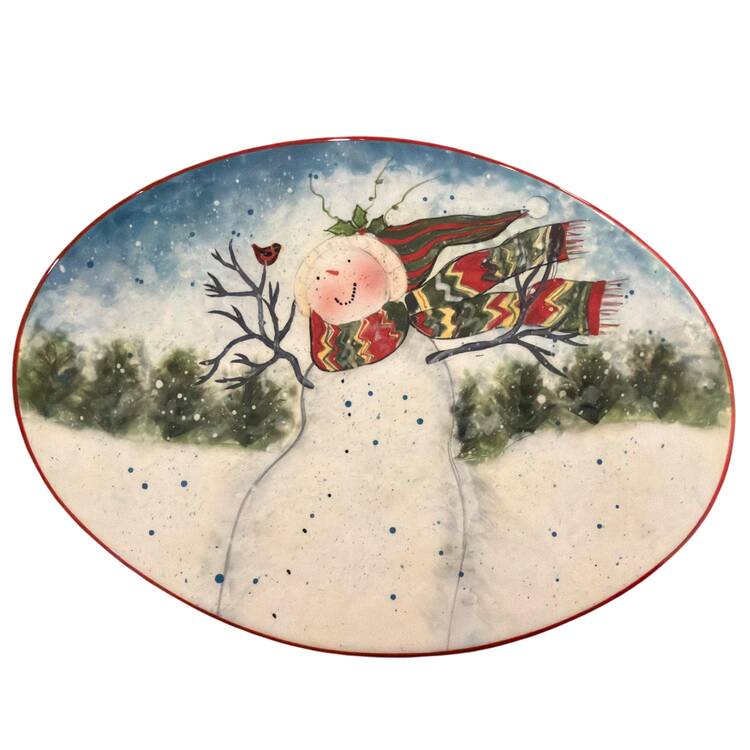 Enchanted Snowman Flat Cake Plate/Cheese Plate by Certified International