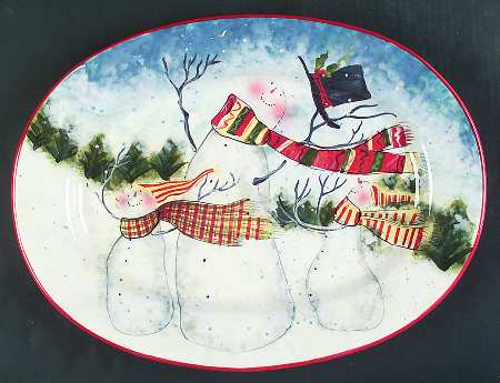 Enchanted Snowman 16" Oval Serving Platter