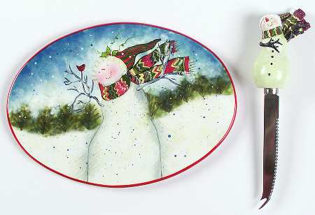 Enchanted Snowman Cheese Plate & Knife Set