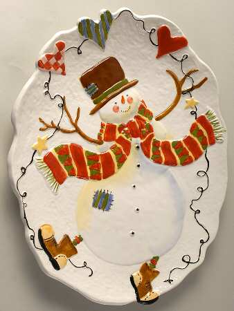 Celebrate Snowman 17" Sculpted Oval Serving Platter