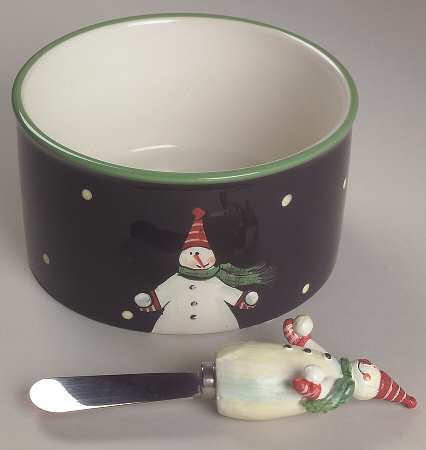 Juggling Snowman Dip Bowl & Spreader Set