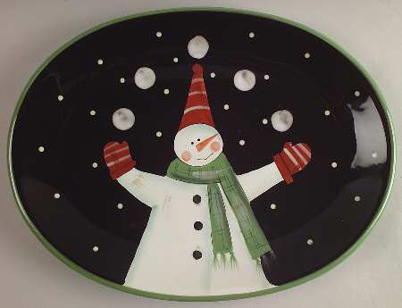 Juggling Snowman 16" Oval Serving Platter