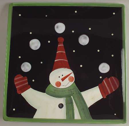 Juggling Snowman 13" Square Serving Platter