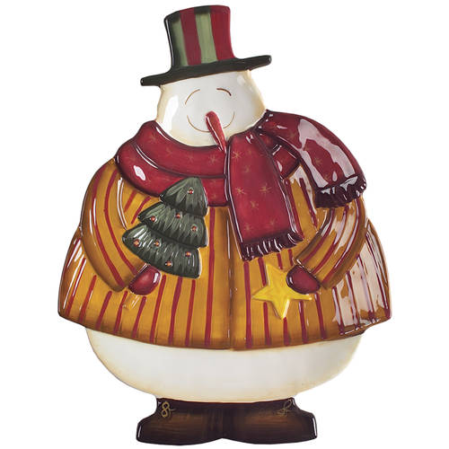 Top Hat Snowman 17" Sculpted Oval Serving Platter