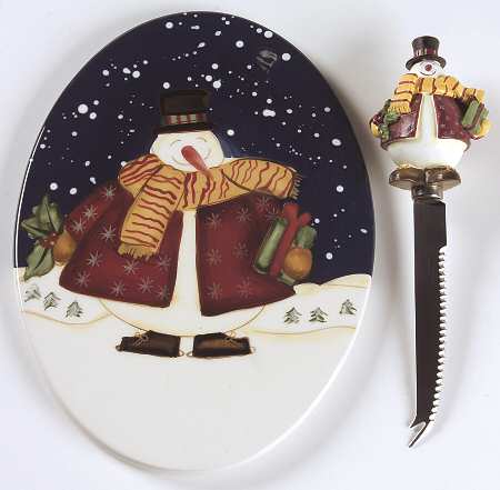 Top Hat Snowman Cheese Plate & Knife Set