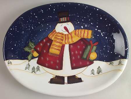 Top Hat Snowman 16" Oval Serving Platter