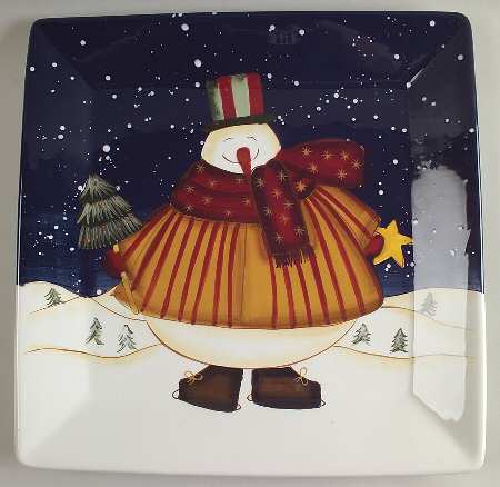 Top Hat Snowman 13" Square Serving Platter