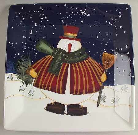 Top Hat Snowman 13" Square Serving Platter