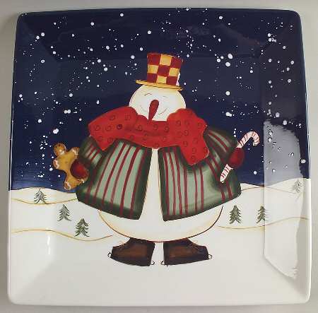 Top Hat Snowman 13" Square Serving Platter