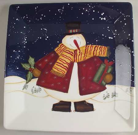 Top Hat Snowman 13" Square Serving Platter