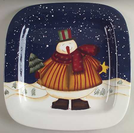 Top Hat Snowman 16" Square Serving Platter