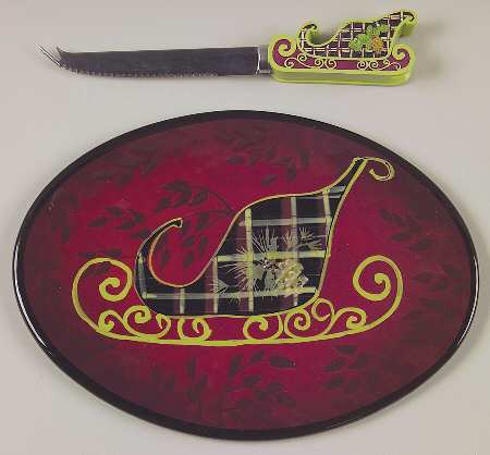 Holiday Splendor Cheese Plate & Knife Set