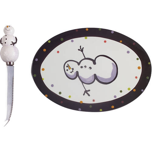 Confetti Snowman Cheese Plate & Knife Set