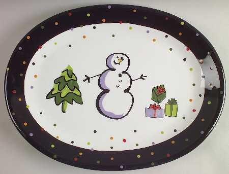 Confetti Snowman 16" Oval Serving Platter