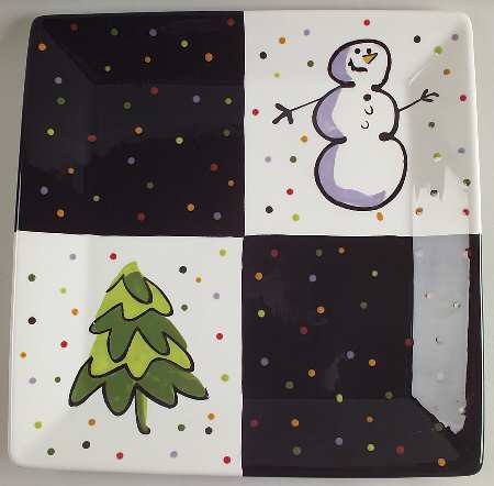 Confetti Snowman 13" Square Serving Platter