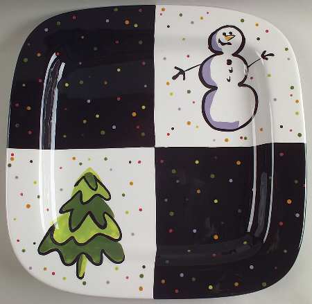 Confetti Snowman 16" Square Serving Platter