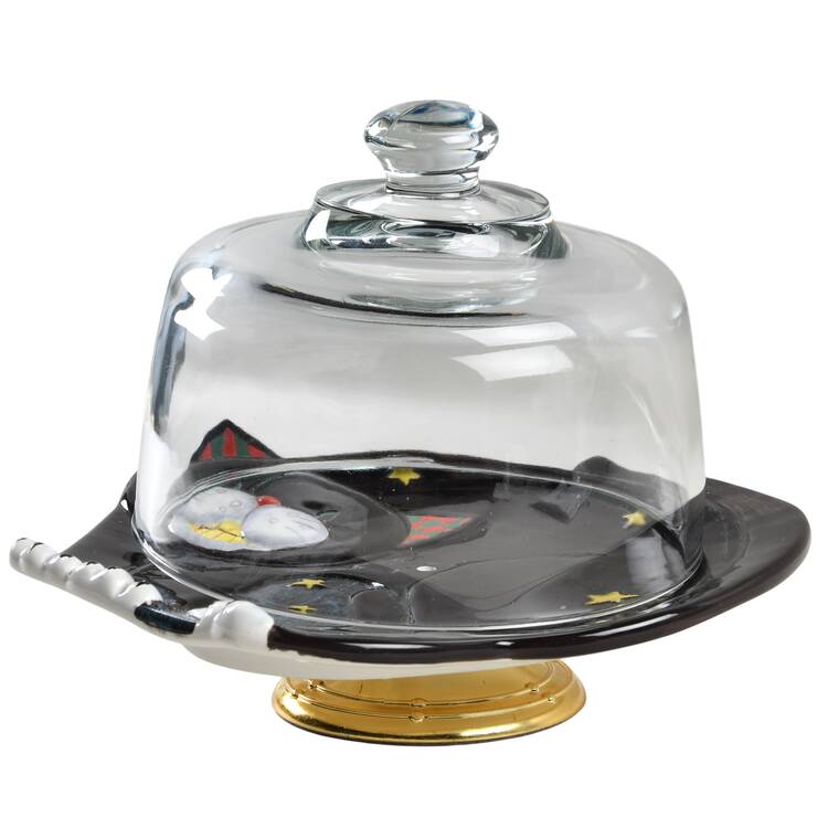 Roly Poly Halloween 6 1/2"-7 1/2" Footed Cheese Plate w/ Glass Dome HC