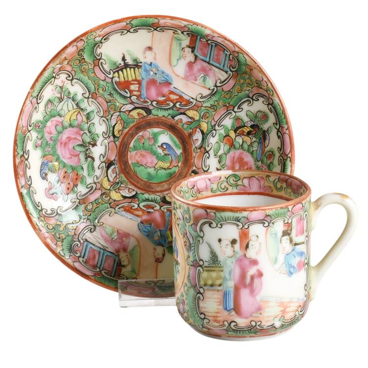 Rose Medallion (With People) Flat Demitasse Cup & Saucer Set