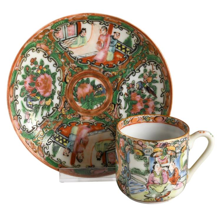 Rose Medallion (With People) Flat Demitasse Cup & Saucer Set