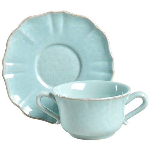 Impressions Robin's Egg (Blue) Flat Cream Soup Bowl & Saucer Set