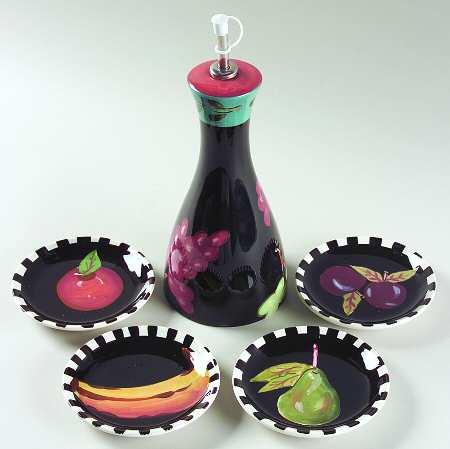 Fruit Salad Oil Jar Drizzler with 4 Motif Dipping Dish
