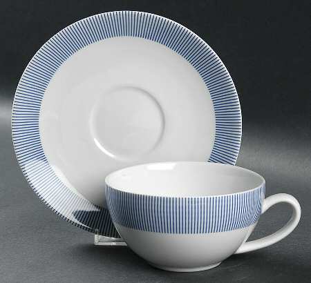 Pinstripe Blue Flat Cup & Saucer Set