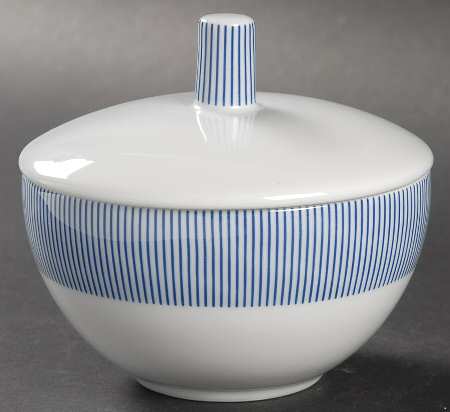 Pinstripe Blue Sugar Bowl & Lid