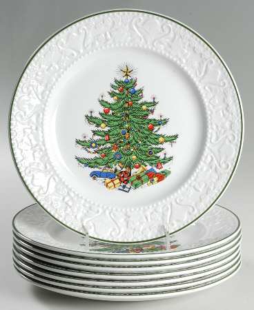 Dickens Embossed Christmas (White) Dinner Plate - Set of 8